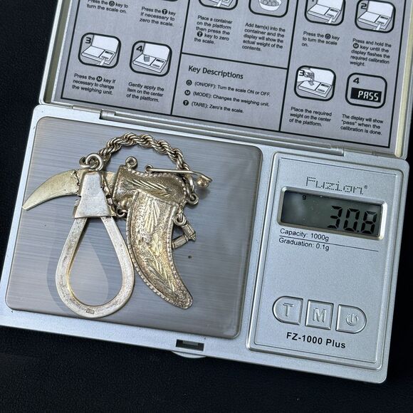 Vintage 850 Silver Middle Eastern Khanjar Dagger Keychain 30.8g Ornate Design - Picture 12 of 13